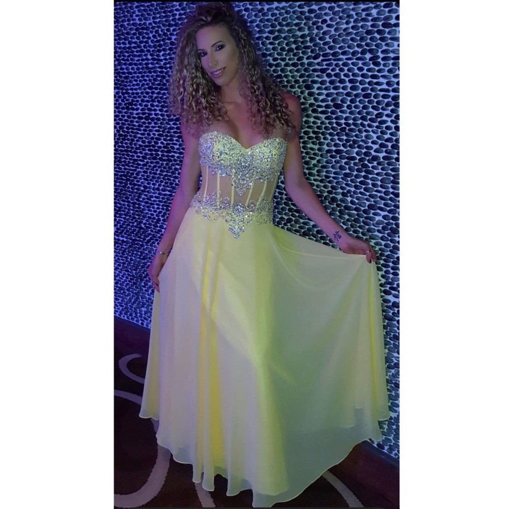 Cocktail elegant rhinestone long yellow dress from Camille la Vie